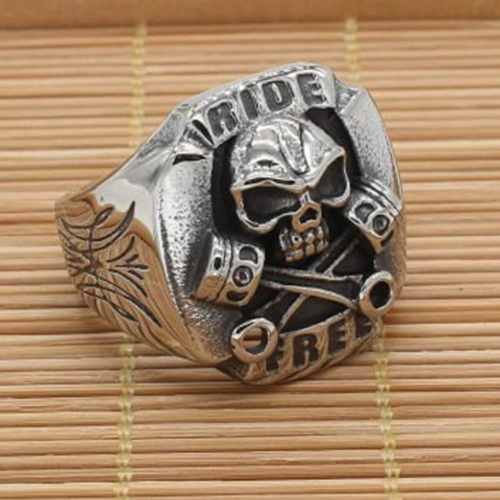 Gothic Ride Free Skull Piston Stainless Steel Ring | Heavy Metal Biker Band | Secure Checkout | Tracked Shipping | 7-Day Easy Returns - Image 5