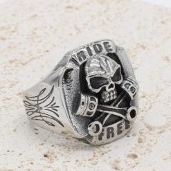 Gothic Ride Free Skull Piston Stainless Steel Ring | Heavy Metal Biker Band | Secure Checkout | Tracked Shipping | 7-Day Easy Returns - Image 3