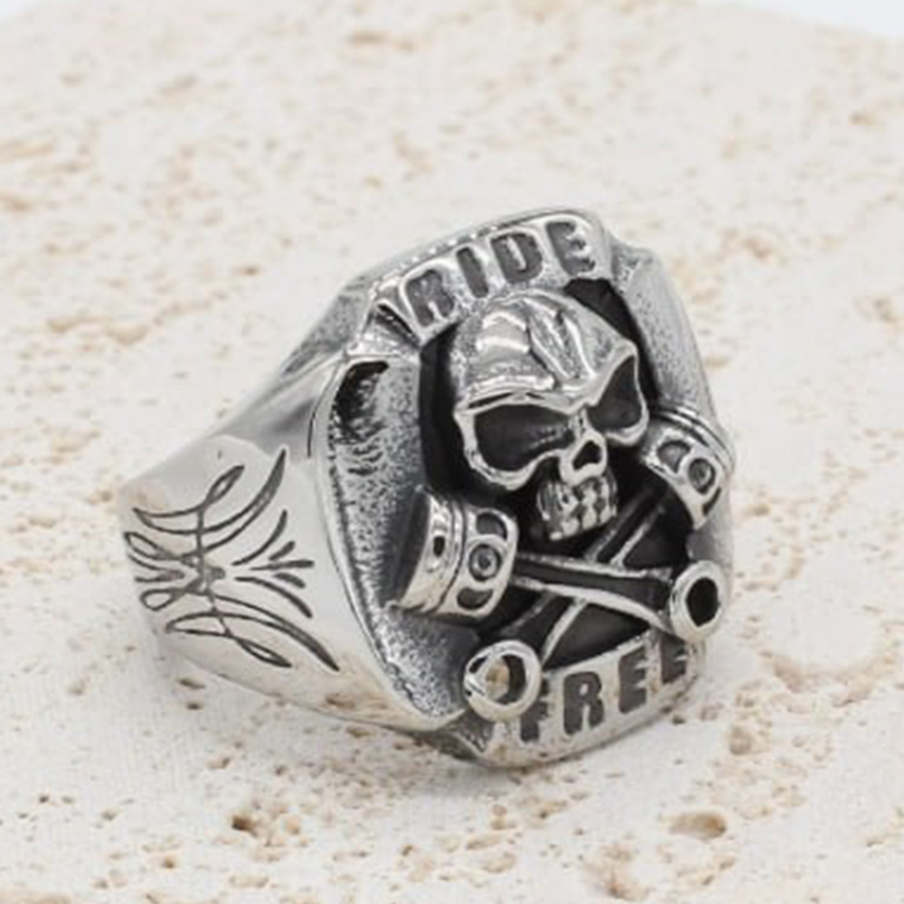 Gothic Ride Free Skull Piston Stainless Steel Ring | Heavy Metal Biker Band | Secure Checkout | Tracked Shipping | 7-Day Easy Returns - Image 3