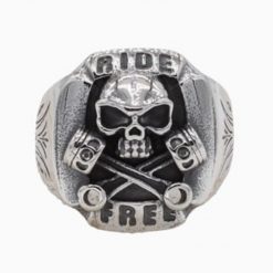 Alternative view of Gothic Ride Free Skull Piston Stainless Steel Ring | Heavy Metal Biker Band | Secure Checkout | Tracked Shipping | 7-Day Easy Returns