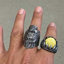 Alternative view of Gothic Native American Chief Skull Stainless Steel Ring | Heavy Metal Biker Band | Secure Checkout | Tracked Shipping | 7-Day Easy Returns