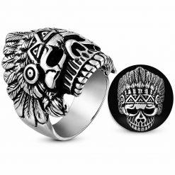 Alternative view of Gothic Native American Chief Skull Stainless Steel Ring | Heavy Metal Biker Band | Secure Checkout | Tracked Shipping | 7-Day Easy Returns